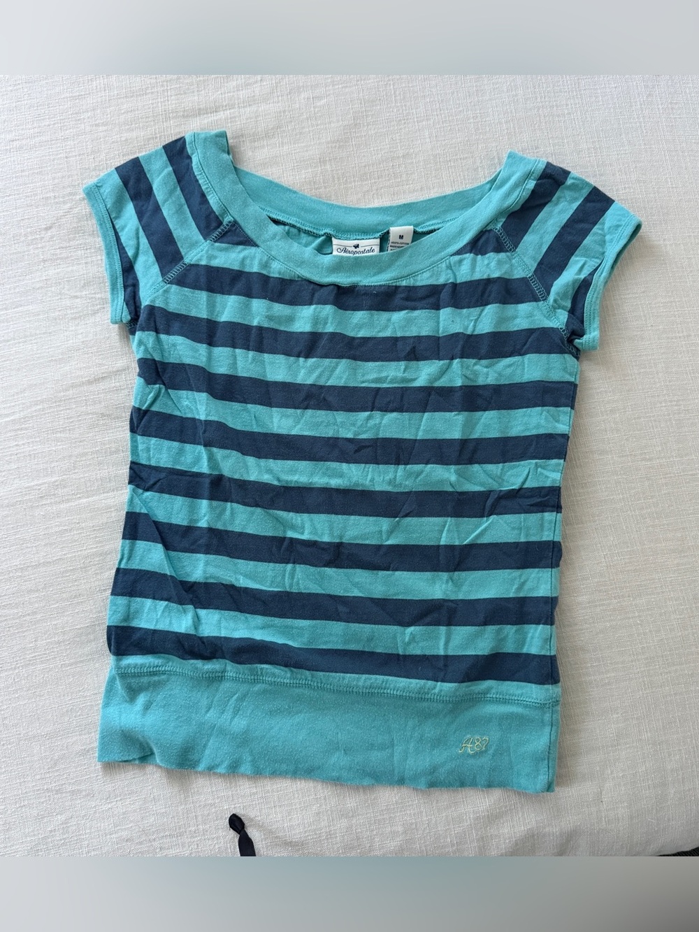 Vintage Y2K Aeropostale Turquoise Navy Striped Baby Tee XS/S Balletcore